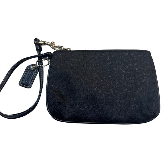 Coach Signature Wristlet Black Jacquard Fabric 6x4.5" - Picture 2 of 3